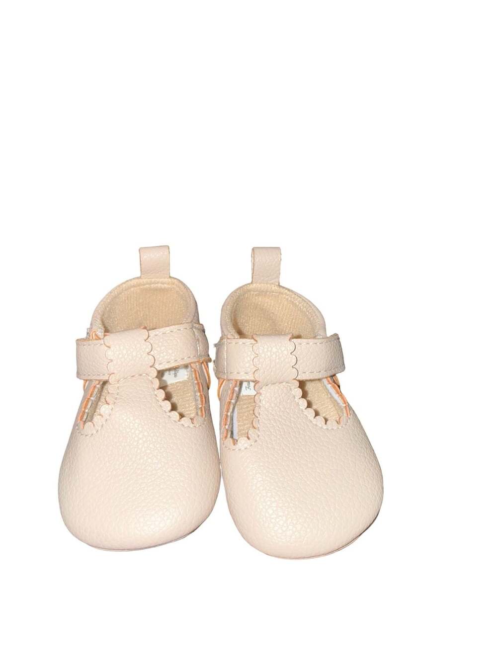 First Steps Stepping Stones Scalloped T-Strap Baby Shoes Beige Size 2